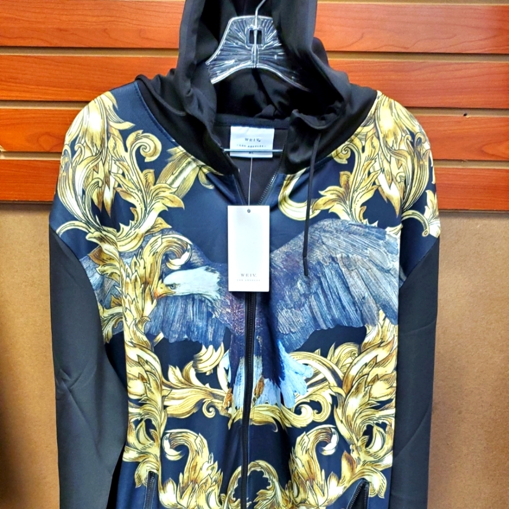 Jogger type zippered jacket with hood and Eagle design